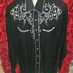 Western Express Black Western Embroidered Men's Shirt Size Medium LIKE NEW
